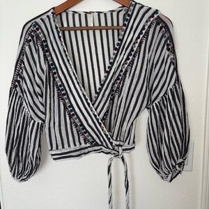 Free People Black and White Striped Blouse